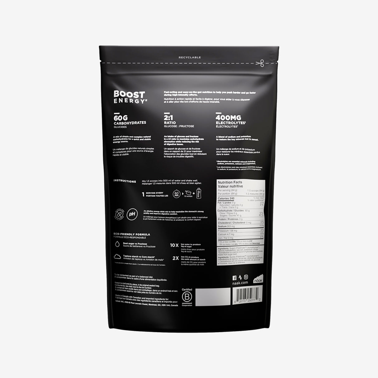 Naak - Boisson d'effort Boost Energy (Sac de 15 portions)