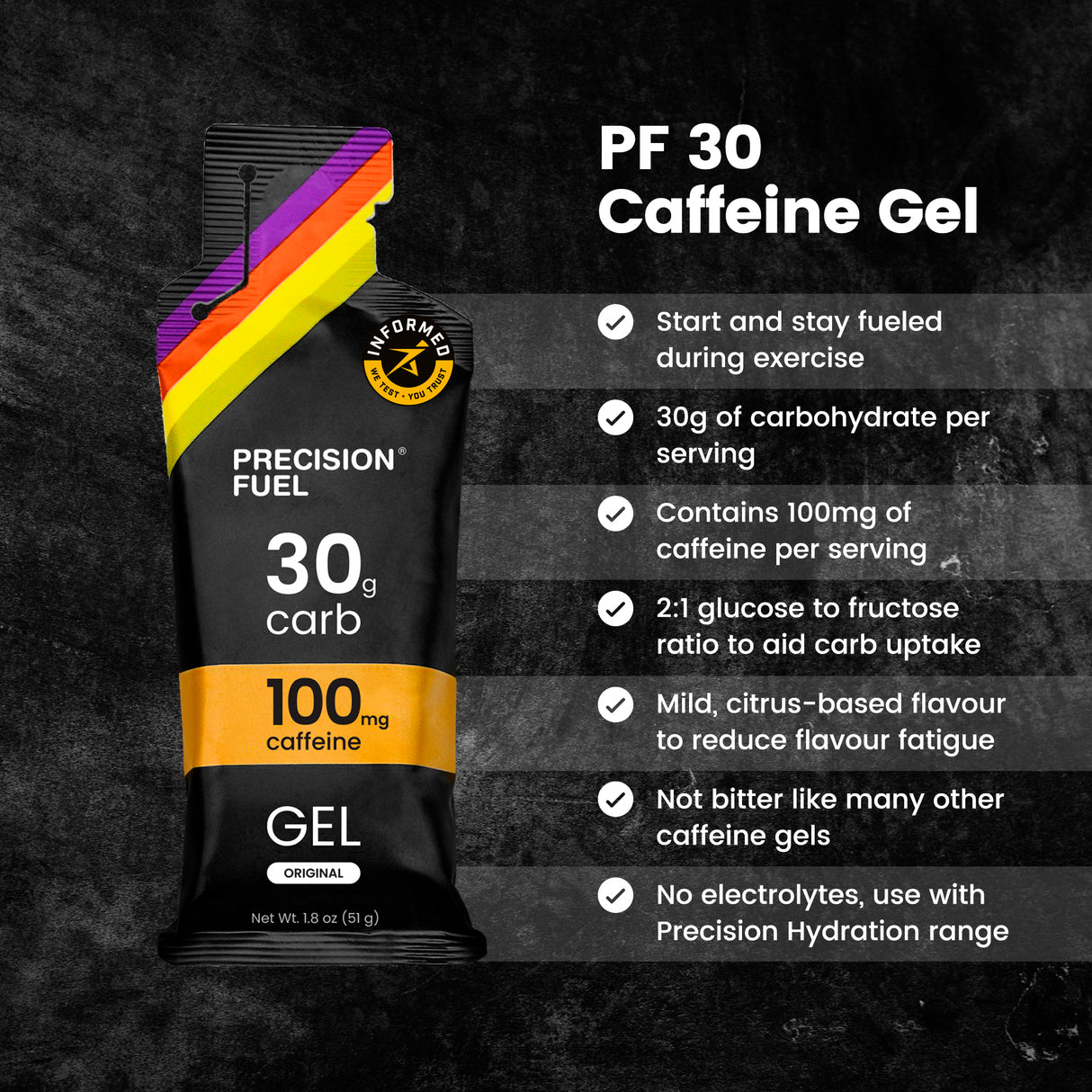 Precision Fuel - 30g Carb Caffeine Gel (boite de 15)